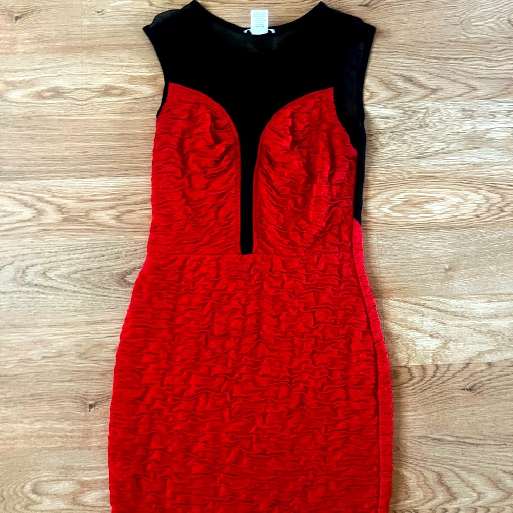 Orange and black dress with mesh back